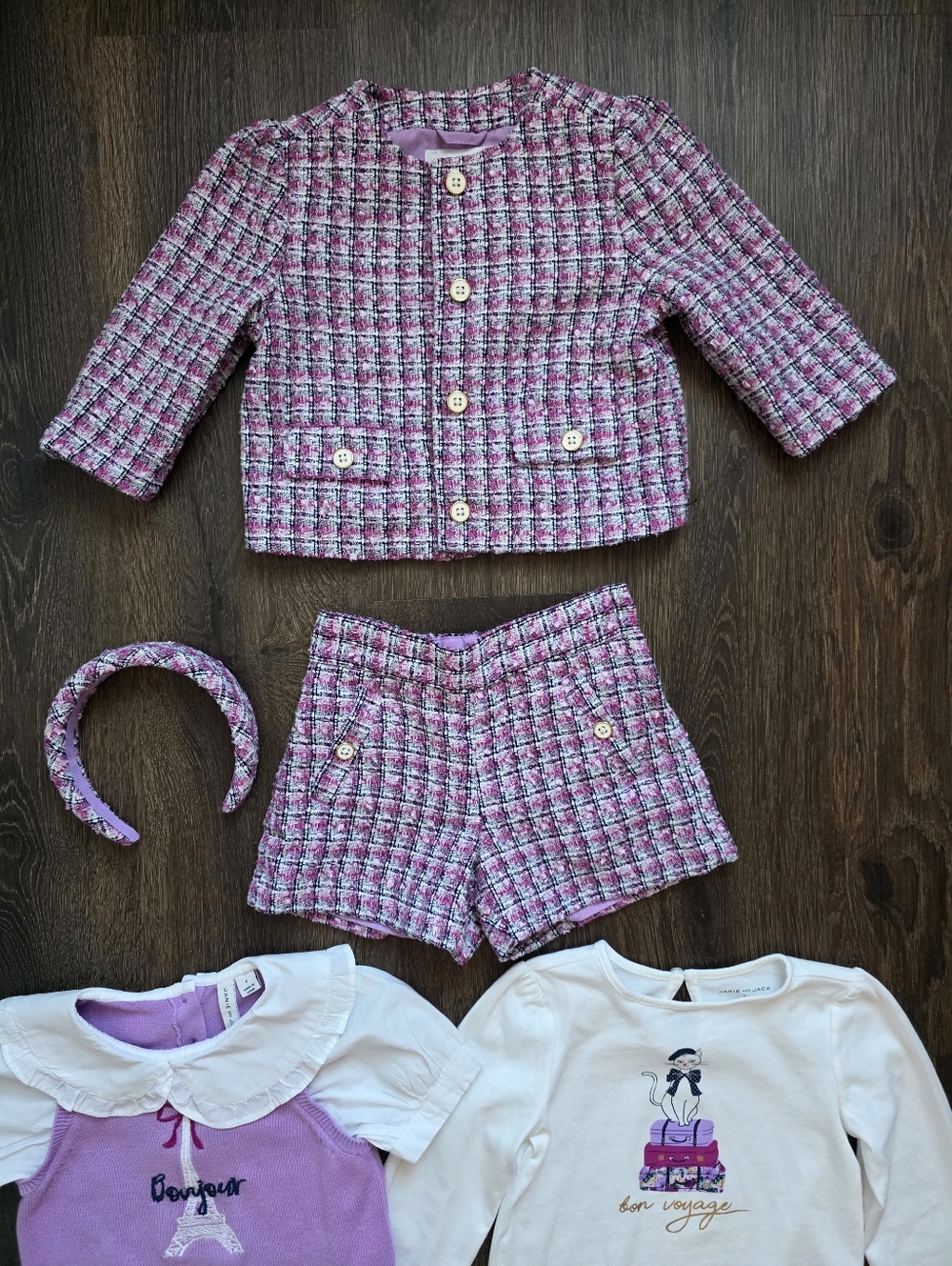 Janie & Jack lilac boucle Paris 6-pc outfit set - Picture 2 of 16
